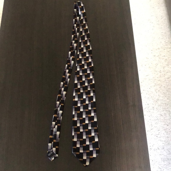 Manzoni Italian pure silk tie black/gold/white - Picture 1 of 8